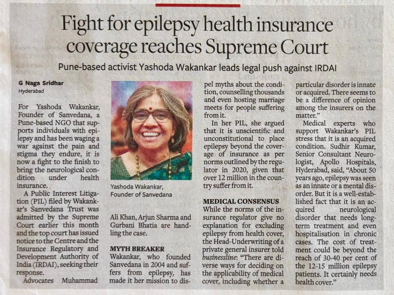 Newspaper coverage related to Epilepsy insurance advocacy reaches India’s Supreme Court